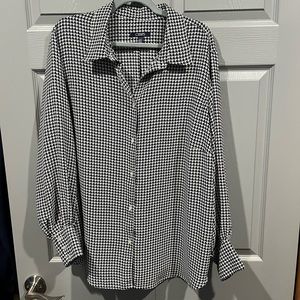 Chaps 2x flowy houndstooth button down long sleeve top shirt
